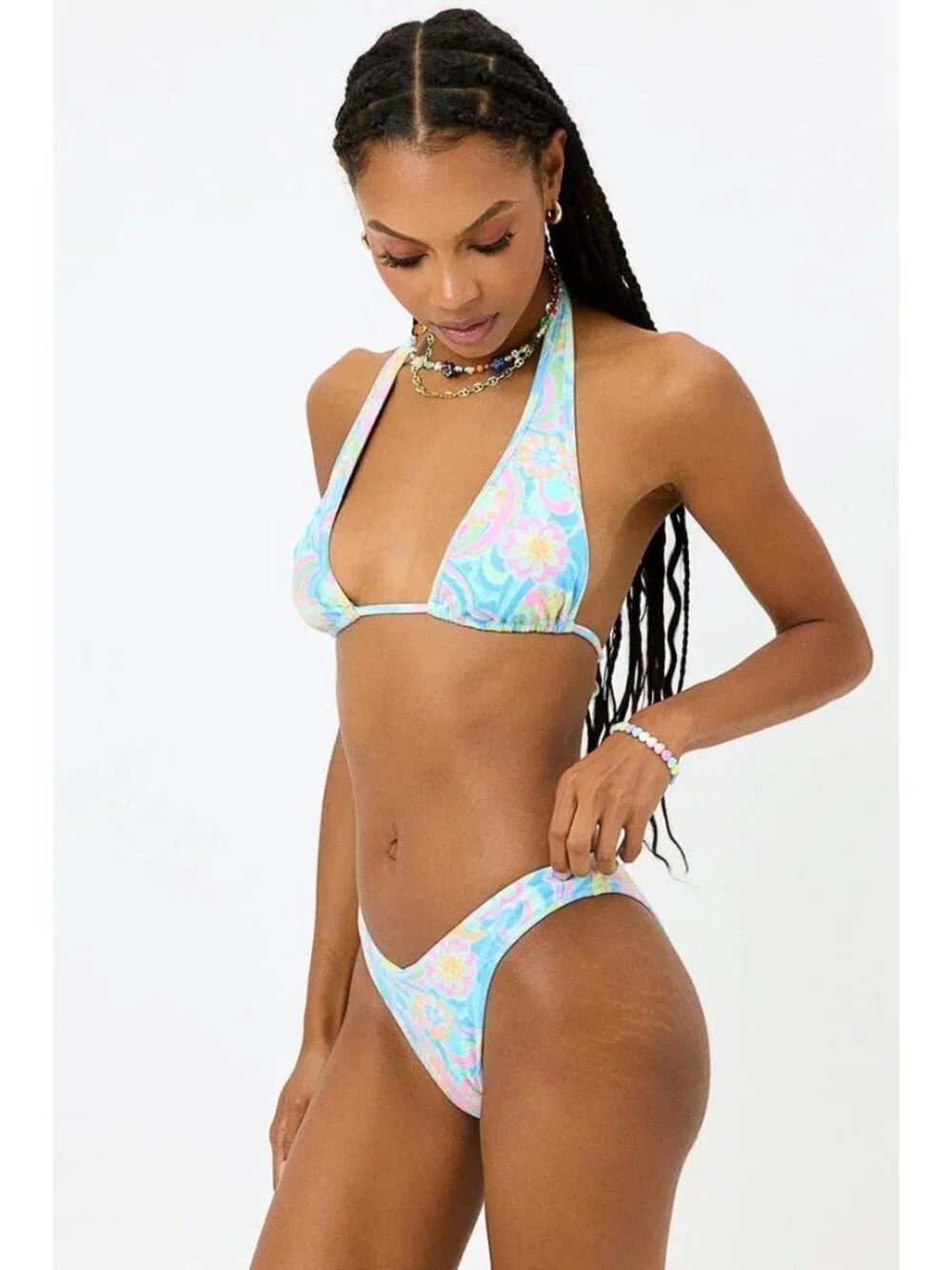 Frankie's Bikinis Enzo Terry Cheeky Bikini Bottom and Harlow top in sunshower S